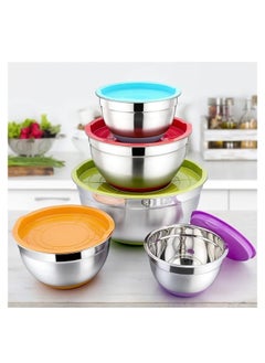 Spaceshoop Stainless Steel Mixing Bowls with Lids, Set of 5, Colorful Non-Slip Base, Nesting Design for Food Storage  - Image 1