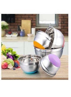 Spaceshoop Stainless Steel Mixing Bowls with Lids, Set of 5, Colorful Non-Slip Base, Nesting Design for Food Storage  - Image 3