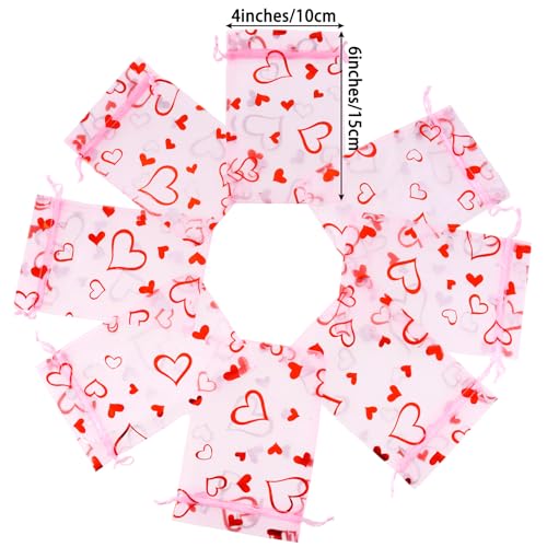 Bskifnn Love Heart Printed Valentine Candy Bags Organza Bags Gift Jewelry Bags for Wedding Valentine's Day Mother's Day Party 4 x 6Inch (100) - Image 2