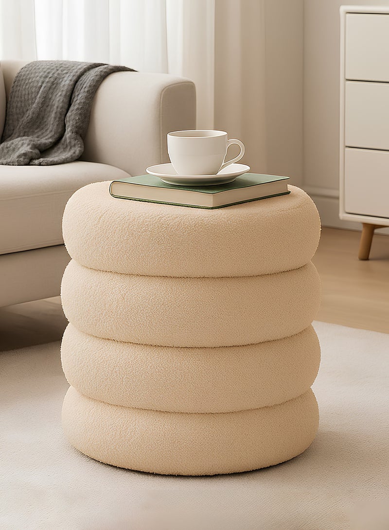 تايمي بوف من قماش البوكلية متعدد الاستخدامات – مسند قدم مريح، مقعد لارتداء الأحذية، كرسي مكياج لطاولة الزينة، كرسي أنيق لغرفة المعيشة والنوم، 33x40سم - بيج - Image 1