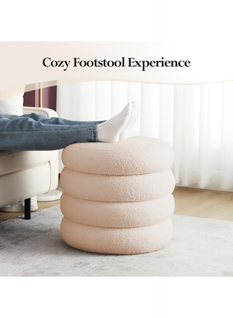 تايمي بوف من قماش البوكلية متعدد الاستخدامات – مسند قدم مريح، مقعد لارتداء الأحذية، كرسي مكياج لطاولة الزينة، كرسي أنيق لغرفة المعيشة والنوم، 33x40سم - بيج - Image 5