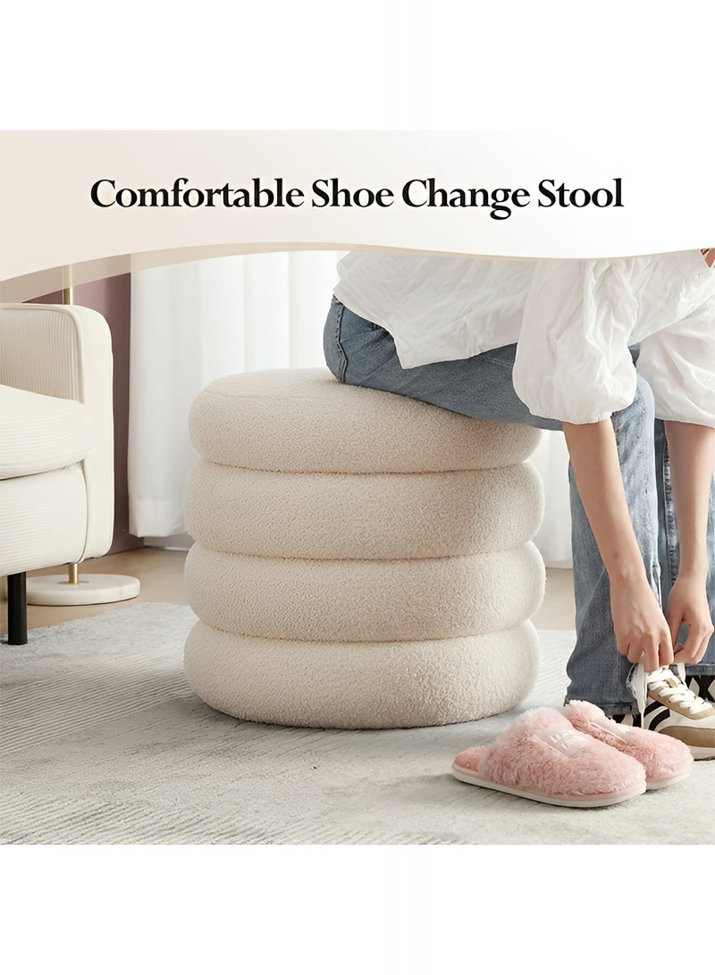 تايمي بوف من قماش البوكلية متعدد الاستخدامات – مسند قدم مريح، مقعد لارتداء الأحذية، كرسي مكياج لطاولة الزينة، كرسي أنيق لغرفة المعيشة والنوم، 33x40سم - بيج - Image 4