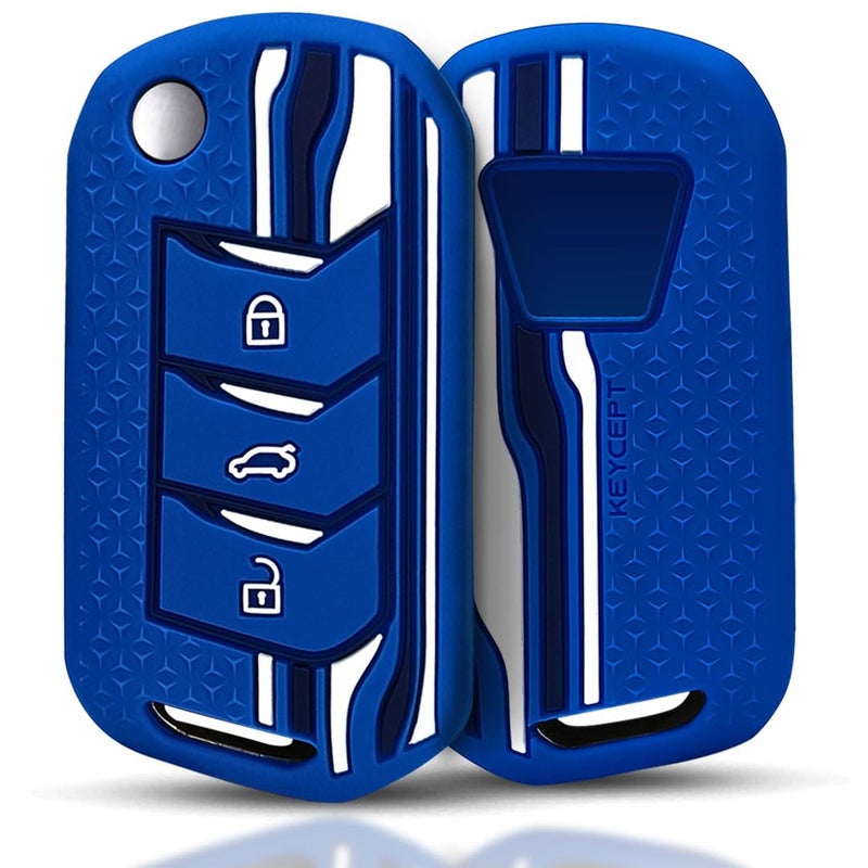 Keycept™ Tristar Silicone Key Cover for Mahindra Scorpio N, 3XO, XUV 300, Marazzo, XUV 700, XUV 400, Bolero, Thar Roxx, TUV 300, EV 3 Button Flip Key Cover (Blue) - Image 1