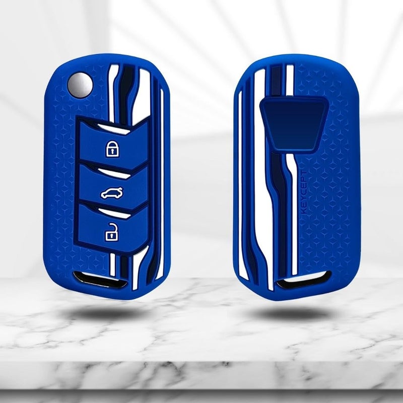 Keycept™ Tristar Silicone Key Cover for Mahindra Scorpio N, 3XO, XUV 300, Marazzo, XUV 700, XUV 400, Bolero, Thar Roxx, TUV 300, EV 3 Button Flip Key Cover (Blue) - Image 5