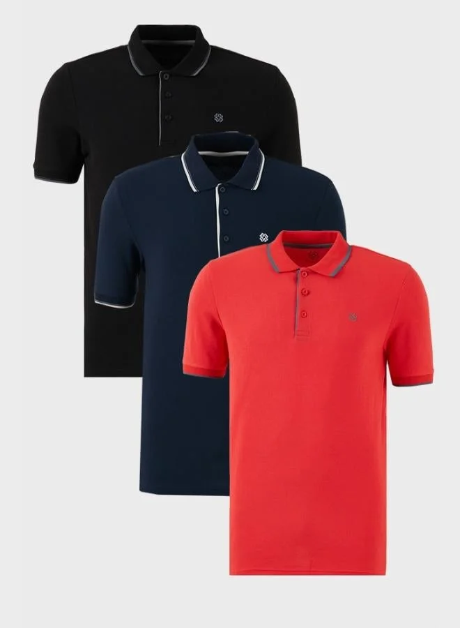 Buratti  Buratti Cotton Slim Fit Stripe Detailed Buttoned Polo Collar 3-Pack T Shirt Men's T SHIRT 5902118S3 for Men | Best Price UAE