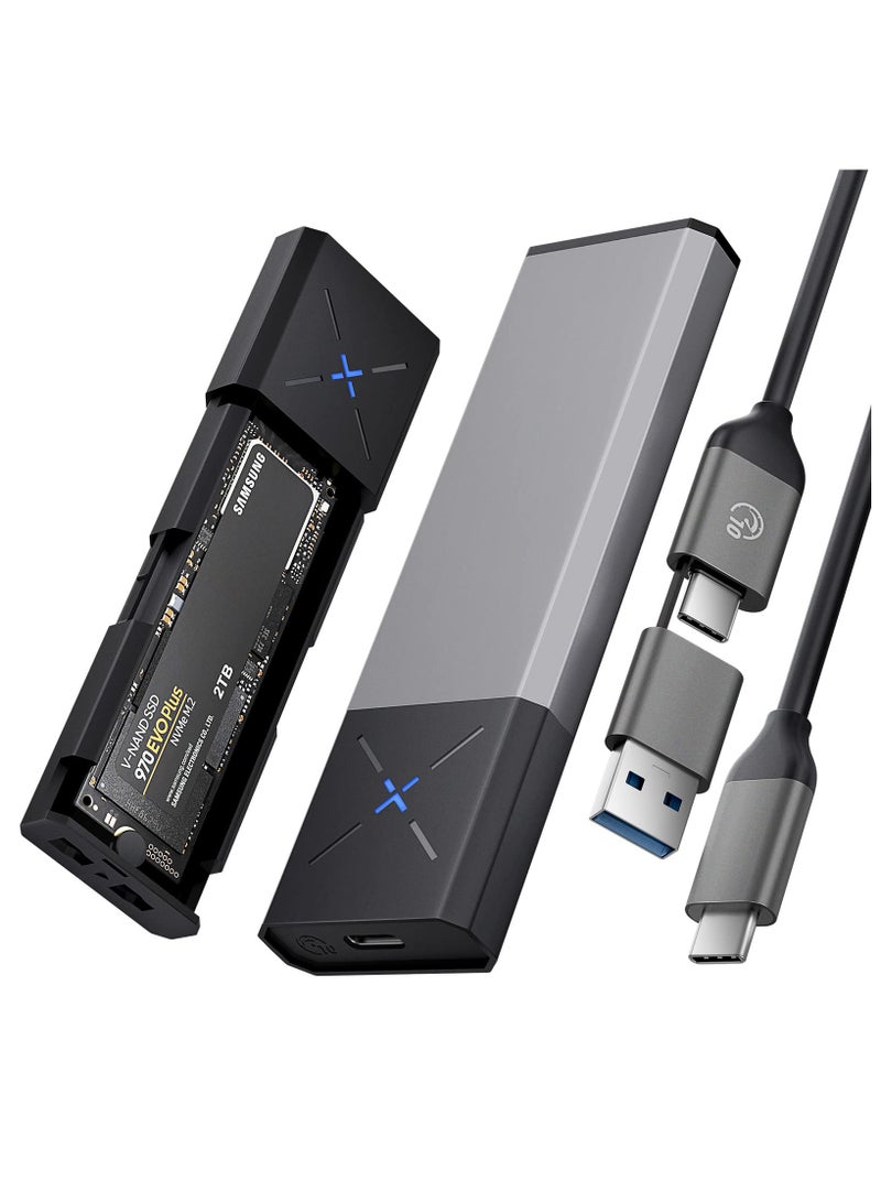 M.2 [NVMe & SATA] SSD Enclosure Adapter[Tool Free][Aluminum], NVMe to USB 3.2 Gen 2 10Gbps, M.2 to USB C&A Supports M-Key/B+M Key Solid State Drive Enclosure with UASP Trim for 2230/2242/2260/2280 SSD  - Image 1