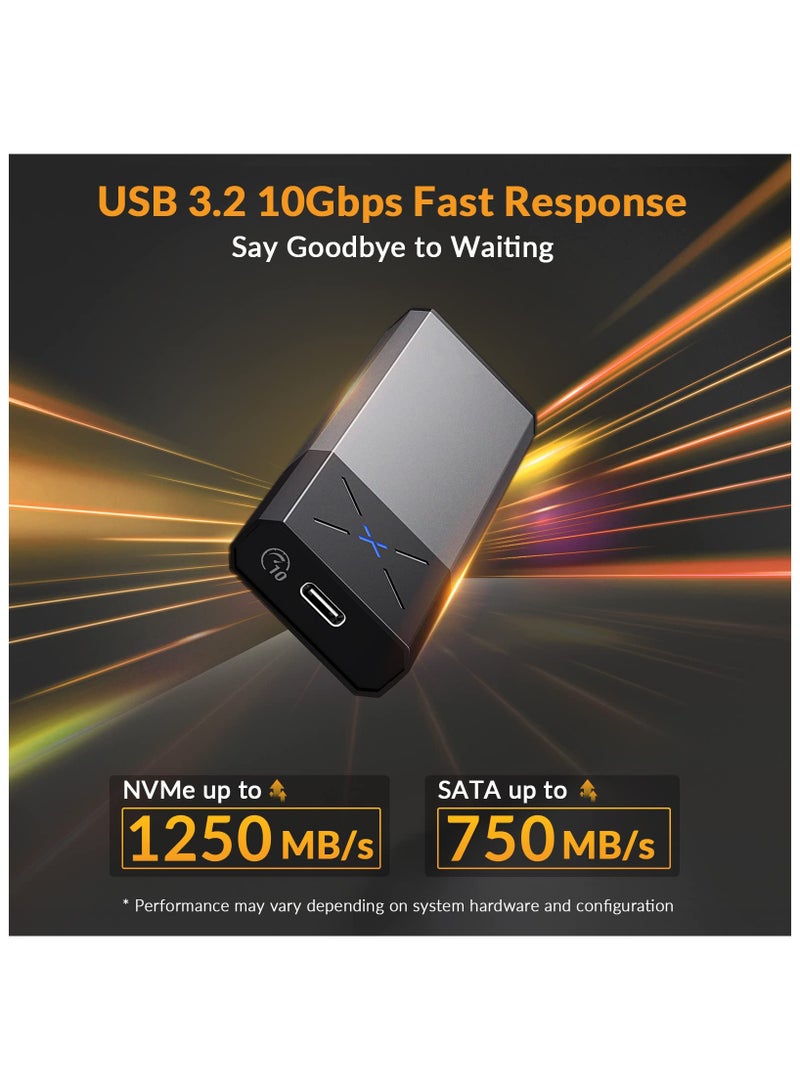 M.2 [NVMe & SATA] SSD Enclosure Adapter[Tool Free][Aluminum], NVMe to USB 3.2 Gen 2 10Gbps, M.2 to USB C&A Supports M-Key/B+M Key Solid State Drive Enclosure with UASP Trim for 2230/2242/2260/2280 SSD  - Image 4