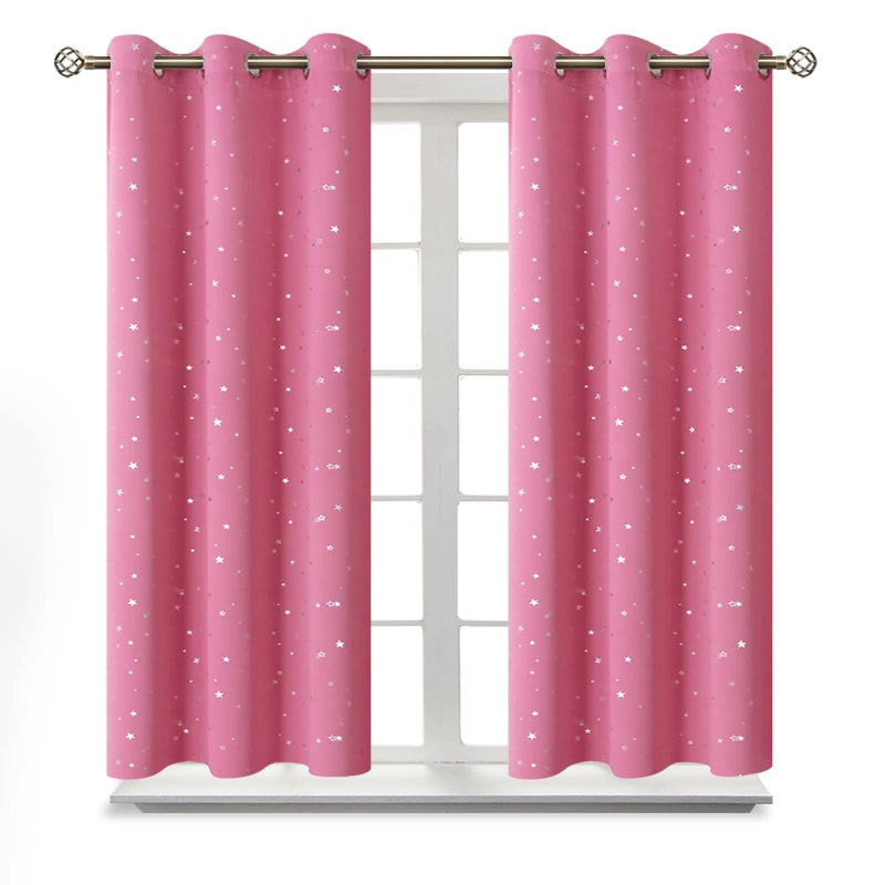 BGment Pink Star Room Darkening Curtains for Kid 's Bedroom - Grommet Thermal Insulated Blackout Printed Curtains for Girl Room  Set of 2 Panels  42 x 54 Inch - Image 2