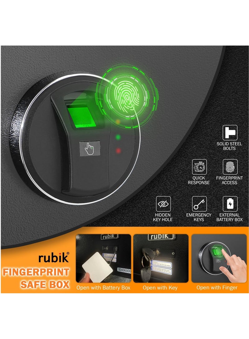 Rubik Wide Safe Box with Fingerprint Lock, A4 Document Size Biometric Safety Deposit Box for Money Documents Home Office RB23QCF (23x43x35cm) (mint) - Image 3
