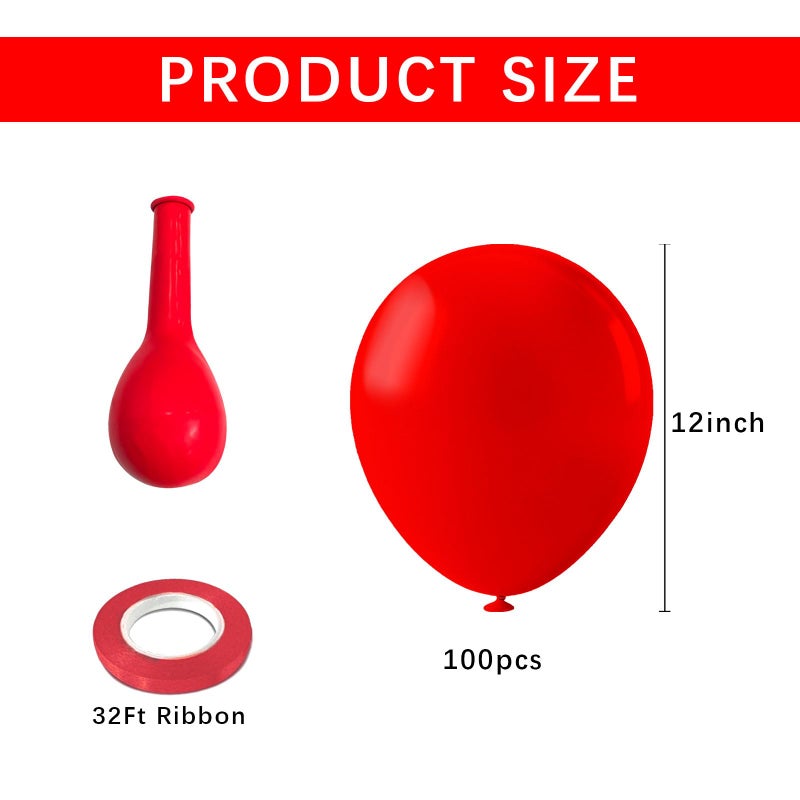 K.E.J. Red Balloons 12Inch, 100pcs Matte Latex Baloons, Party Ballons, globos rojos, Red Party Supplies, Birthday Balloon, 4th of July Balloons, Christmas Decorations, Bridal Shower Ideas, Valentines Decor - Image 2