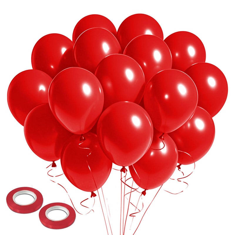 K.E.J. Red Balloons 12Inch, 100pcs Matte Latex Baloons, Party Ballons, globos rojos, Red Party Supplies, Birthday Balloon, 4th of July Balloons, Christmas Decorations, Bridal Shower Ideas, Valentines Decor - Image 1