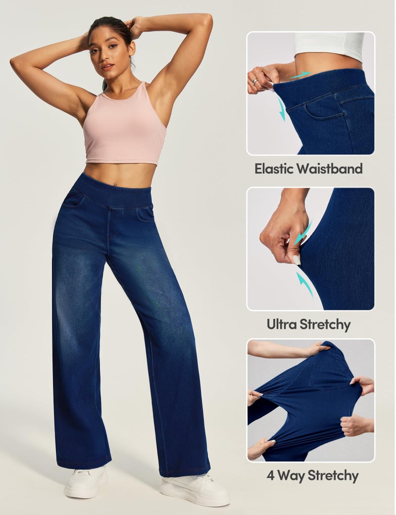 IUGA Wide Leg Jeans Woman High Waisted Pull On Baggy Jeans for Women Stretchy Trendy Womens Jean Straight Casual Denim Pants - Image 4