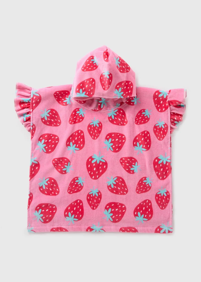 Matalan Girls Pink Strawberry Poncho
