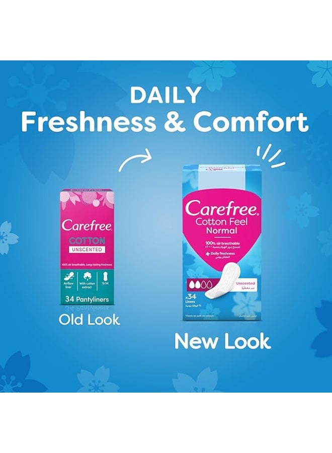 Carefree بطانات قطنية يومية من كيرفري (34 قطعة)، بطانات غير معطرة للحماية اليومية الموثوقة، راحة ونظافة تبقى في مكانها لشعور منعش طوال اليوم - Image 2