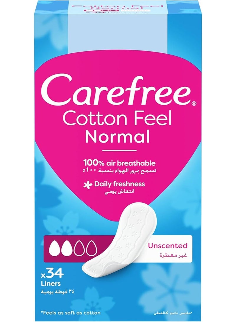 Carefree بطانات قطنية يومية من كيرفري (34 قطعة)، بطانات غير معطرة للحماية اليومية الموثوقة، راحة ونظافة تبقى في مكانها لشعور منعش طوال اليوم - Image 1