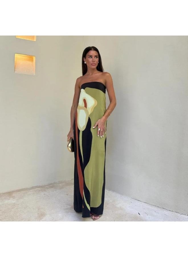 Generic - European And American Women's Explosions Avocado Printing Strapless Dress-long-term Stock Rest Assured Shelves - Image 1