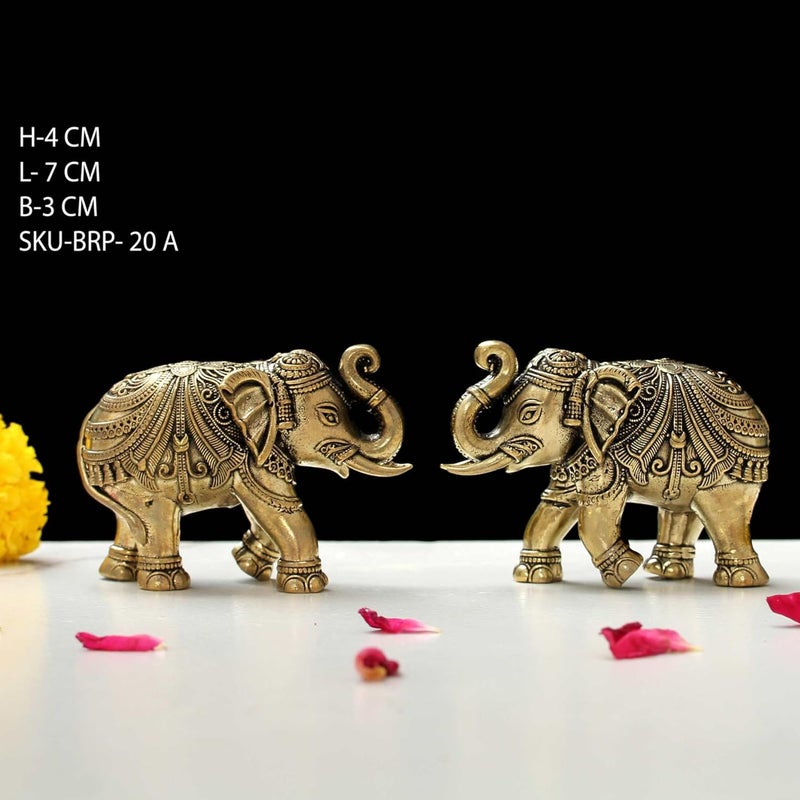 INDICAST Brass 175 Elephant Statue 2 pcs Set Decorative Showpiece Figurines for Home Office Gift Article Perfect for Home Dcor Good Luck Weight 80gm - Image 2