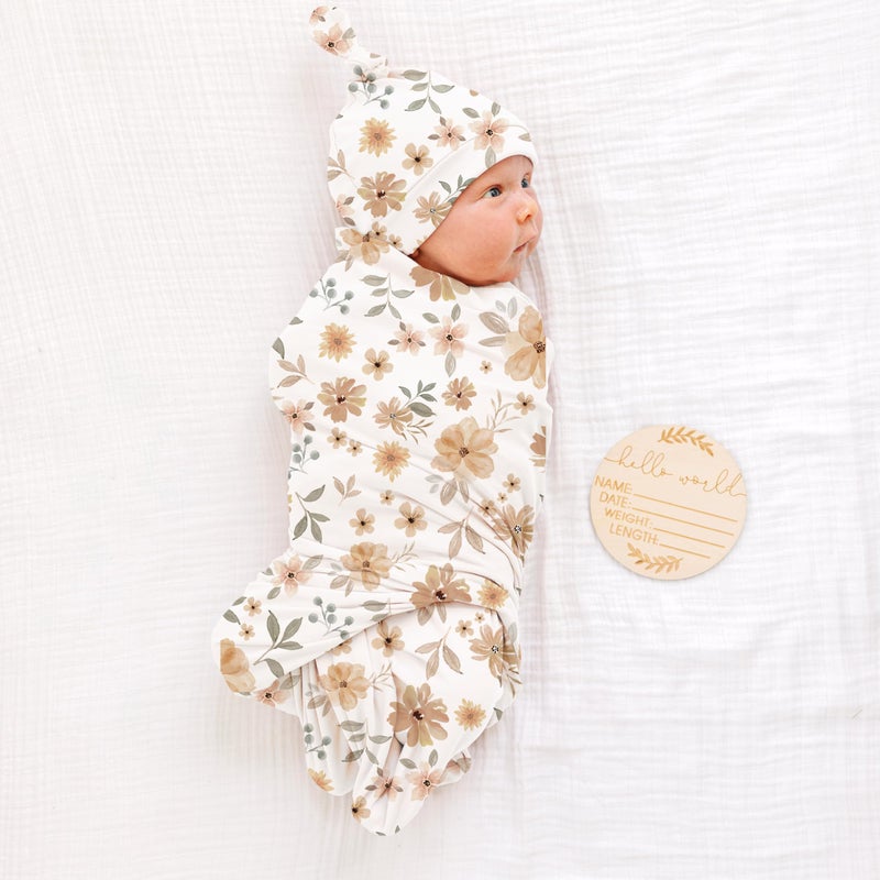 Konssy Baby Girl Newborn Receiving Blanket with Matching Headband and Beanie Set Baby Swaddle Nursery Swaddle Wrap - Image 2