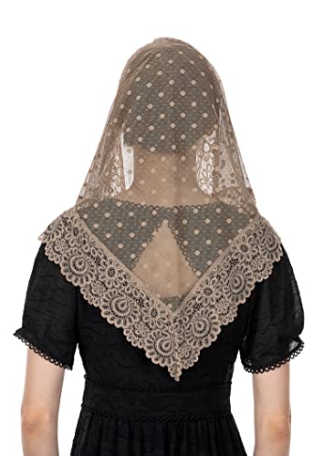 Wgior Triangle Vintage Inspired Lace Chapel Veils Catholic Mass Head Covering Scarf Mantilla Veils for Church (Beige) - Image 4