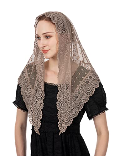 Wgior Triangle Vintage Inspired Lace Chapel Veils Catholic Mass Head Covering Scarf Mantilla Veils for Church (Beige) - Image 1