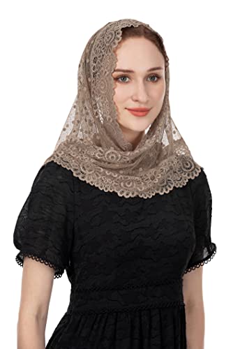 Wgior Triangle Vintage Inspired Lace Chapel Veils Catholic Mass Head Covering Scarf Mantilla Veils for Church (Beige) - Image 5