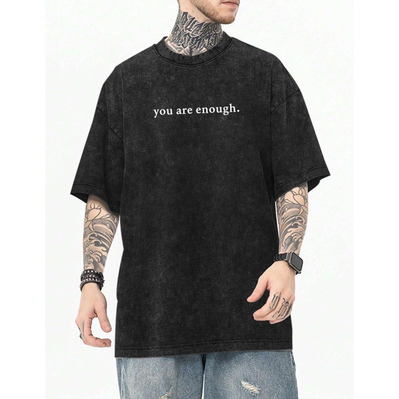 Lubpow Dear Person Behind Me Shirt You are Enough Tshirts for Men Oversized Inspirational Positive Tees Vintage Graphic Tops(Black,M) - Image 2