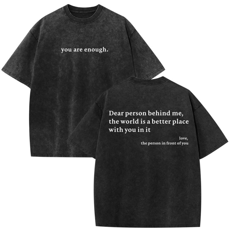 Lubpow Dear Person Behind Me Shirt You are Enough Tshirts for Men Oversized Inspirational Positive Tees Vintage Graphic Tops(Black,M) - Image 1