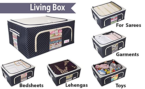 DR Mall 24L Foldable Steel Frame Cloth Storage Bags Living Box Wardrobe Organizer with Window Folding Bag for clothes toys and other storage box 24L 2 PACK - Image 3