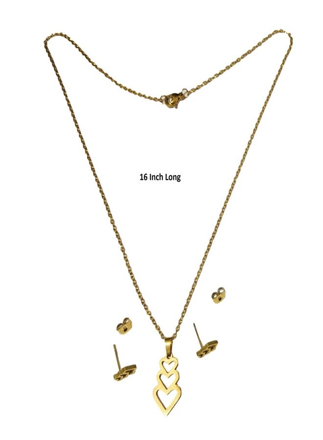 ATHZ LOVE Heart fashion jewellery set Pendant chain Gold 16 inches stainless steel pendant for girls valentine gift - Image 2
