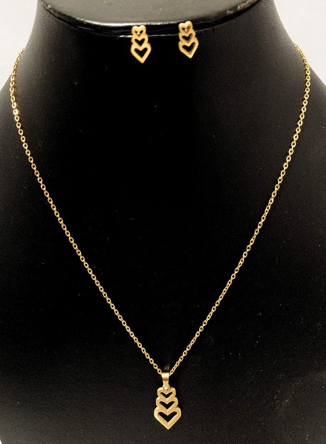 ATHZ LOVE Heart fashion jewellery set Pendant chain Gold 16 inches stainless steel pendant for girls valentine gift - Image 3