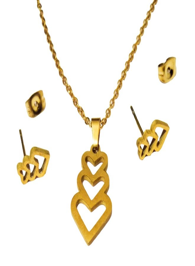 ATHZ LOVE Heart fashion jewellery set Pendant chain Gold 16 inches stainless steel pendant for girls valentine gift - Image 1