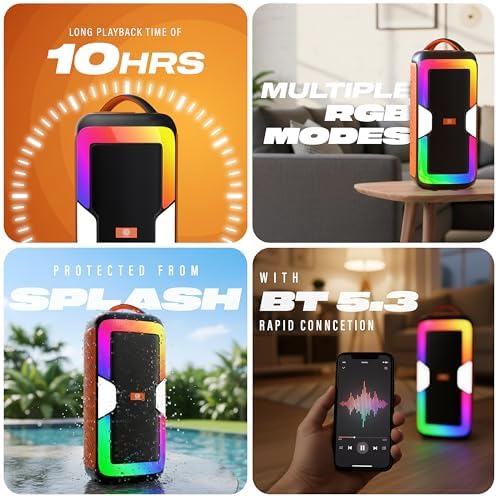 Digimore Partybox 80W Portable Karaoke Bluetooth Speaker with Wireless Mic | Dual Boom Box Speaker | RGB Party Lights | Deep Bass Sound | Type-C Charging | USB/TF/AUX | for Home & Parties (D-1342) - Image 2