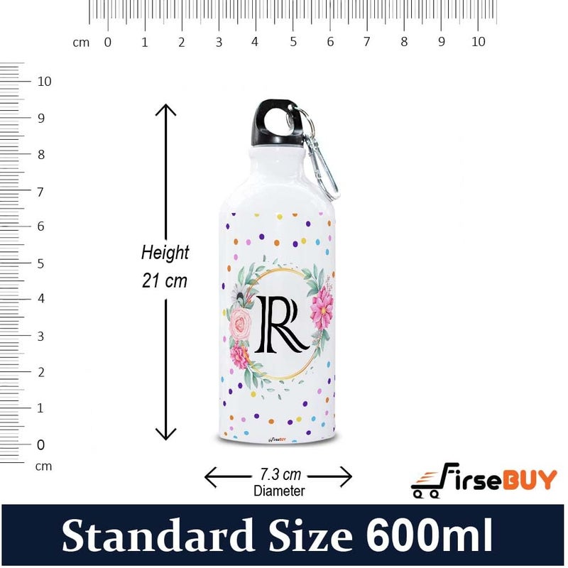FirseBUY زجاجة ماء FirseBUY Letters R حروف أزهار ألومنيوم خالية من BPA وصديقة للبيئة هدية للبنات والأولاد بيضاء 600 مل عبوة من 1 - Image 4
