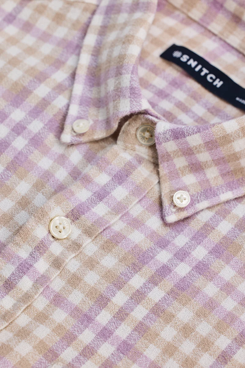 SNITCH قميص رجالي كاروهات بنفسجي بقصة عادية
