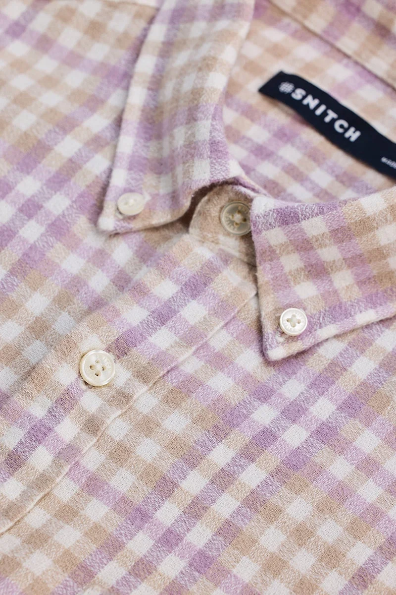 سنيتش قميص رجالي كاروهات بنفسجي بقصة عادية