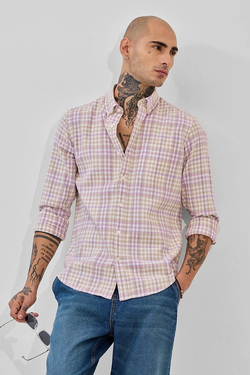 سنيتش قميص رجالي كاروهات بنفسجي بقصة عادية