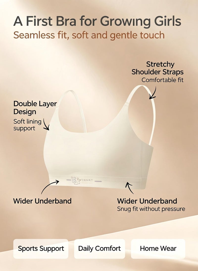 MUMO Girls Bras Soft Fixed Padding 10-12 Years Old，training Bras , Seamless Cami Sports Bras Adjustable Girls Cami Bra Longline Crop-Double-Layer Lined - Image 3