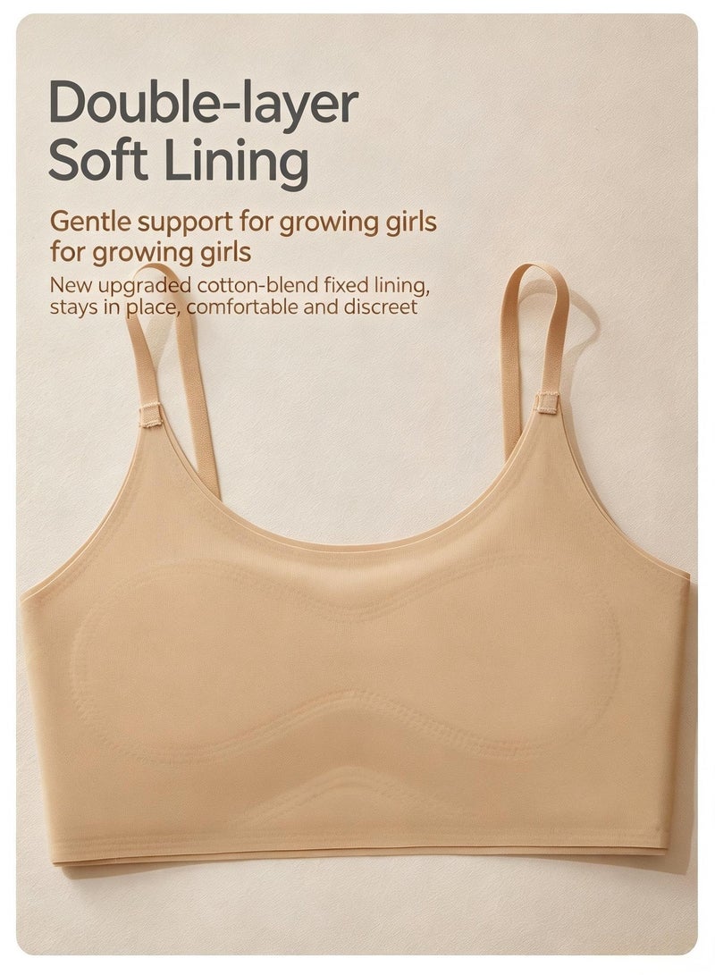 MUMO Girls Bras Soft Fixed Padding 10-12 Years Old，training Bras , Seamless Cami Sports Bras Adjustable Girls Cami Bra Longline Crop-Double-Layer Lined - Image 5