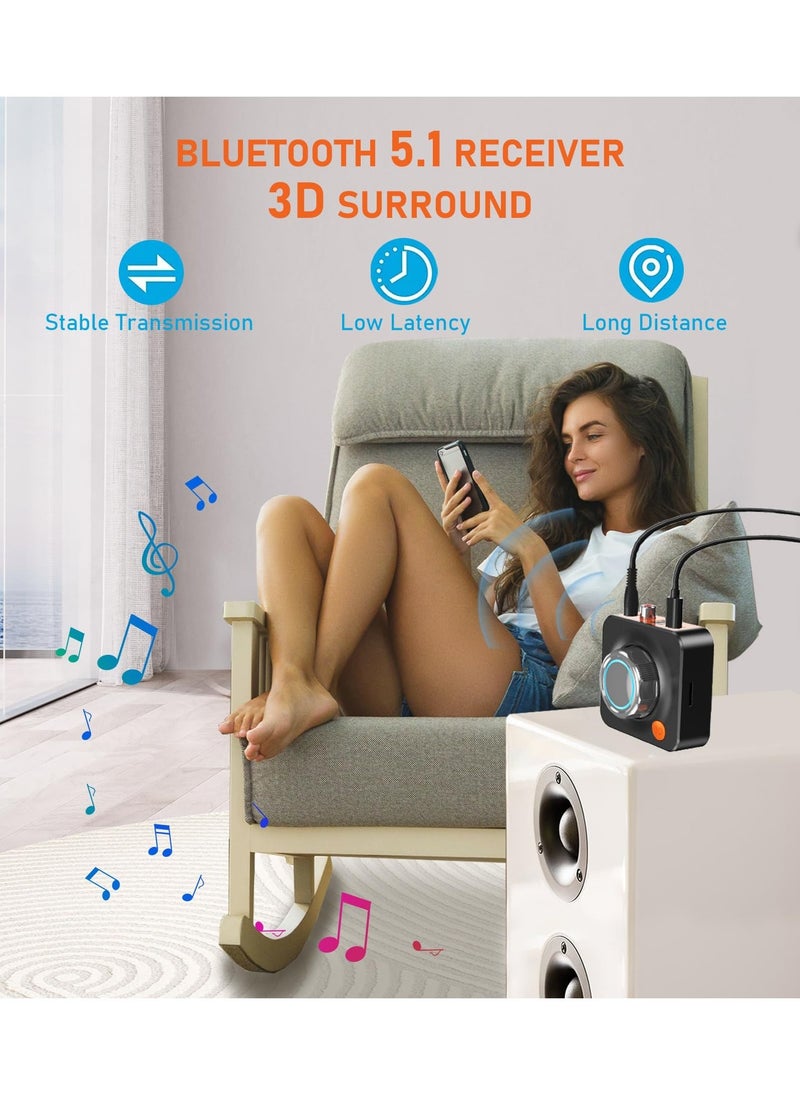 Bluetooth Audio Receiver Adapter, Bluetooth 5.1 Audio Receiver Adapter, 3D Surround Stereo Audio Receiver for Sound System/Phones/Tablets/Headphone, Low Latency Bluetooth Audio Adapter Receiver - Image 2