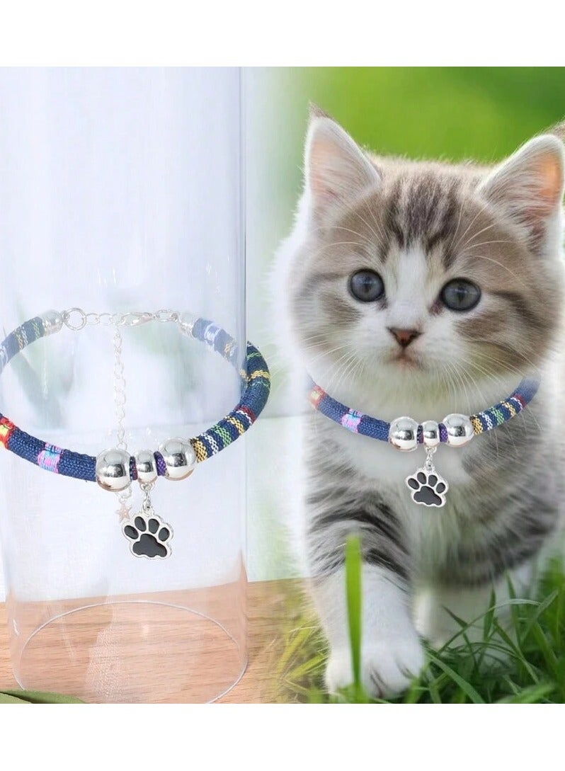 طوق قطة لطيف مع قلادة على شكل اقدام القطط حجم قابل للتعديل مضاد للاختناق، مناسب للقطط والحيوانات الأليفة الصغيرة الأخرى - Image 1
