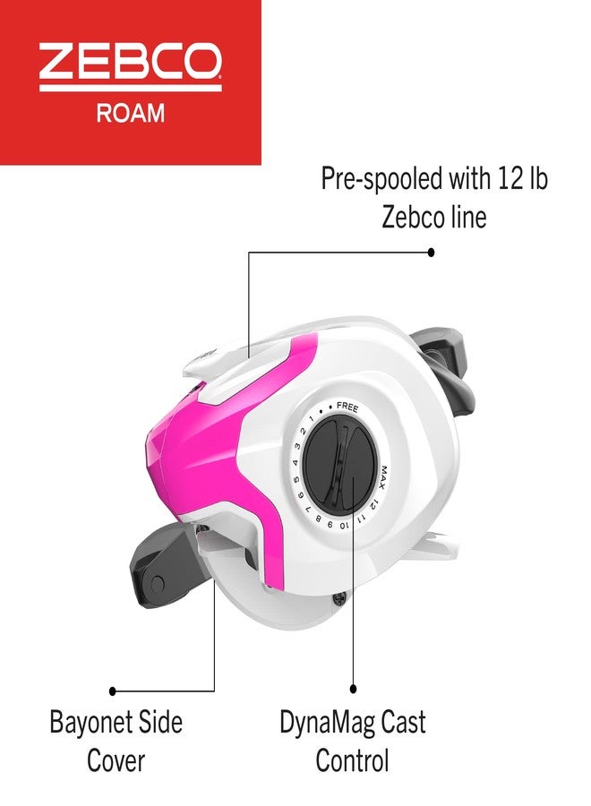 Zebco Roam Baitcast Reel and Fishing Rod Combo, 6-Foot 6-Inch 2-Piece Fiberglass Fishing Pole with Split-Grip MaxTac Rod Handle, Lightweight Graphite Frame, Right-Hand Retrieve, Pink - Image 5