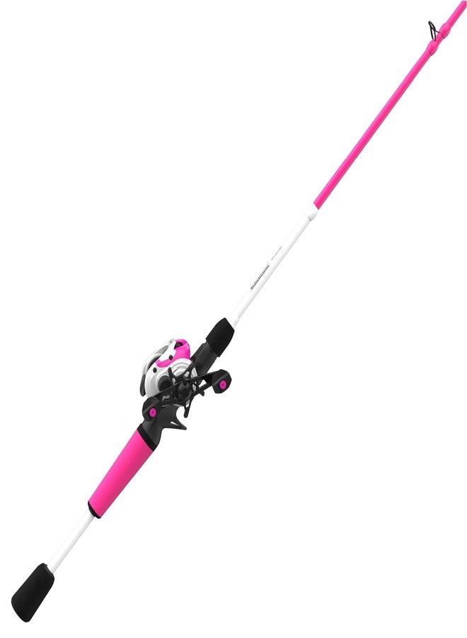 Zebco Roam Baitcast Reel and Fishing Rod Combo, 6-Foot 6-Inch 2-Piece Fiberglass Fishing Pole with Split-Grip MaxTac Rod Handle, Lightweight Graphite Frame, Right-Hand Retrieve, Pink - Image 1