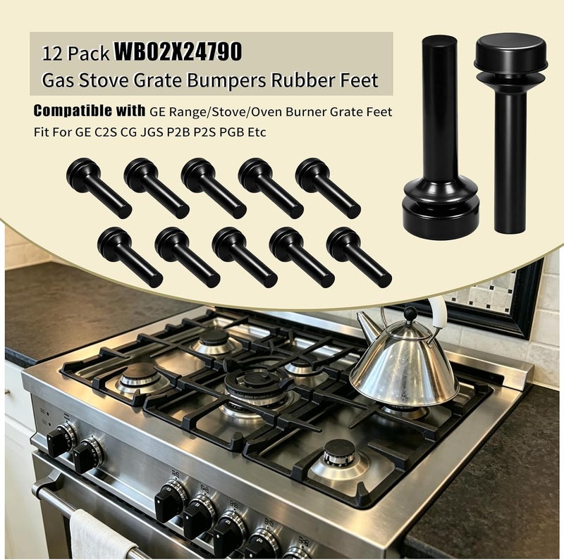 AQBB WB02X24790 Grate Rubber Feet Compatible With GE Gas Stove Top Range Grate Foot Rubber Pads GE Stove Parts Rubber Grate Bumpers Stove Replacement Cooktop Grate Foot 12 Pack - Image 2