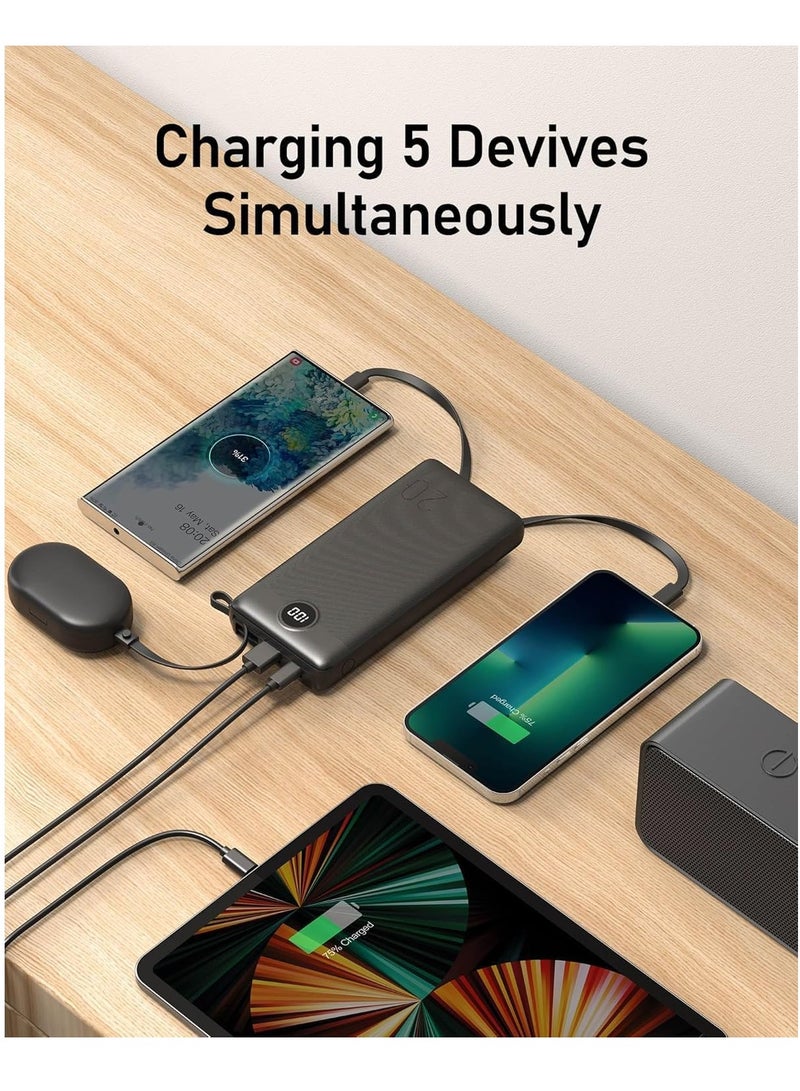 ELTRAZONE Portable 20,000mAh Power Bank | Slim Design with Built-in Cables | QI Fast Charging & Digital Display | High Capacity for Multiple Devices | Compact & Efficient - Image 4
