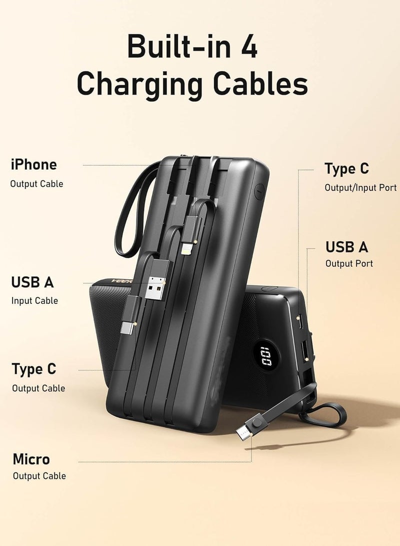ELTRAZONE Portable 20,000mAh Power Bank | Slim Design with Built-in Cables | QI Fast Charging & Digital Display | High Capacity for Multiple Devices | Compact & Efficient - Image 3