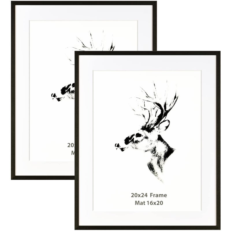 Yaetm 20x24 Black Wood Picture Frame with Mat for 16x20 Set of 2, Solid Wood Frame for Photos, Posters & Art Prints, Horizontal and Vertical Wall Mount (2 pack, Anthracite Black) - Image 1