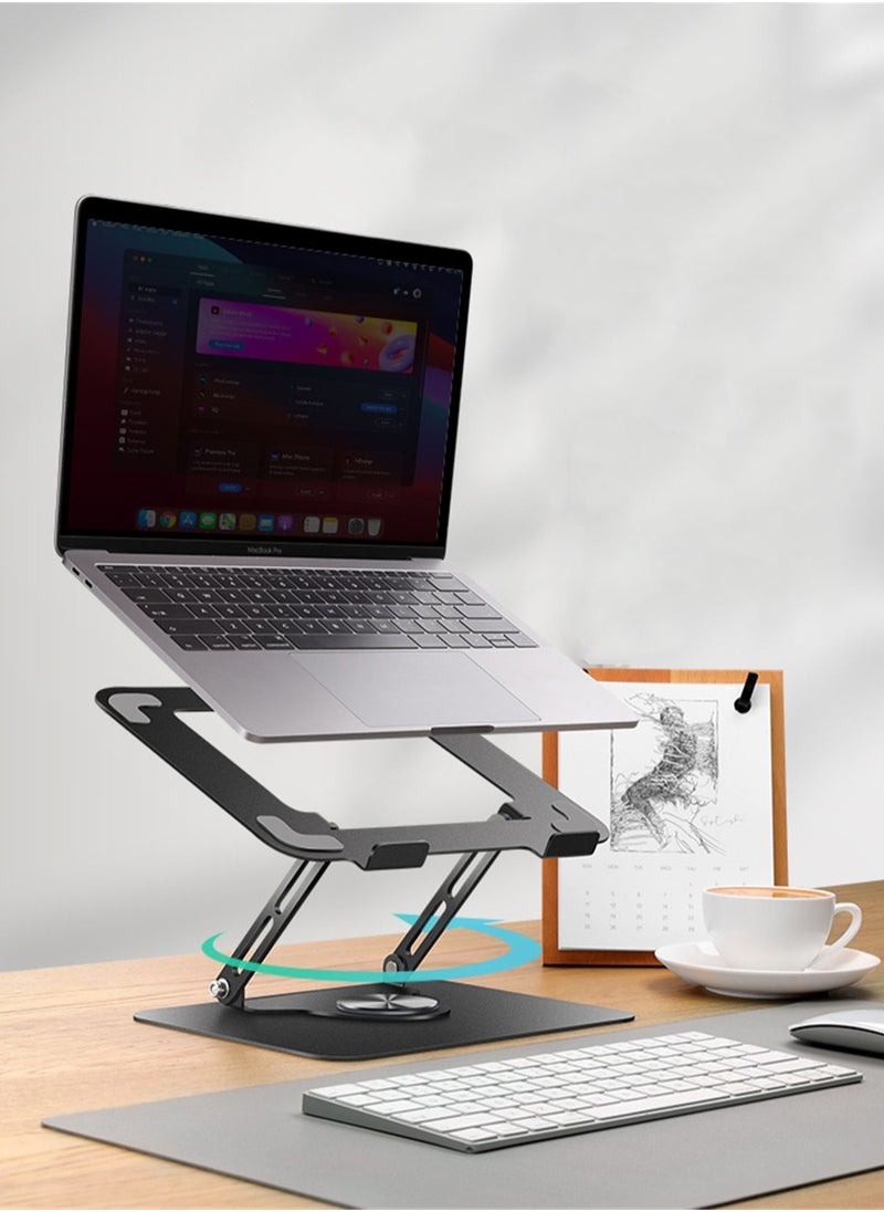 SYOSI Adjustable Laptop Stand with 360 Rotating Base, Stable Computer Stand for Laptop Ergonimic Foldable Laptop Riser for Desk Compatible with MacBook Pro/ Air More Laptops 11-17.3", Black  - Image 4