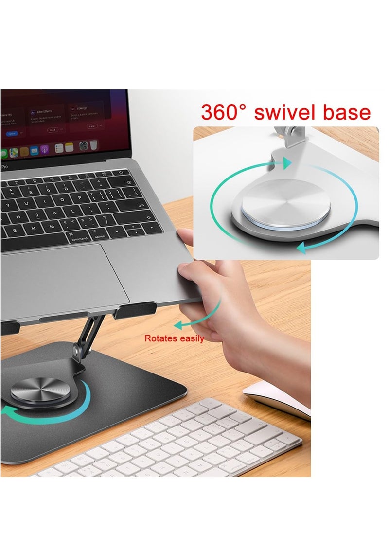 SYOSI Adjustable Laptop Stand with 360 Rotating Base, Stable Computer Stand for Laptop Ergonimic Foldable Laptop Riser for Desk Compatible with MacBook Pro/ Air More Laptops 11-17.3", Black  - Image 2