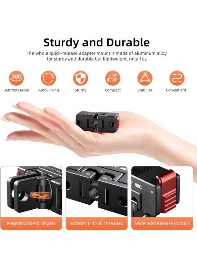 AMAZEAR Magnetic Quick-Release Mount for DJI Osmo Action 6 / Nano Accessories, Upgraded Action6 Metal QR Adapter Holder with Horizontal Rotation Function, Black-Red - Image 3