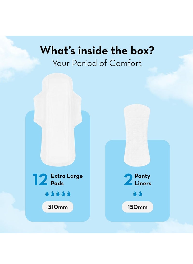 Plush Plush Ultra-Thin Sanitary Pads For Women, 12 XL Natural Cotton Sanitary Napkins | Super Absorbent 12 Medium Flow XL + 2 Panty Liners For Rash Free Periods | Pure U.S. Cotton Pads With Disposable Pouch  - Image 2